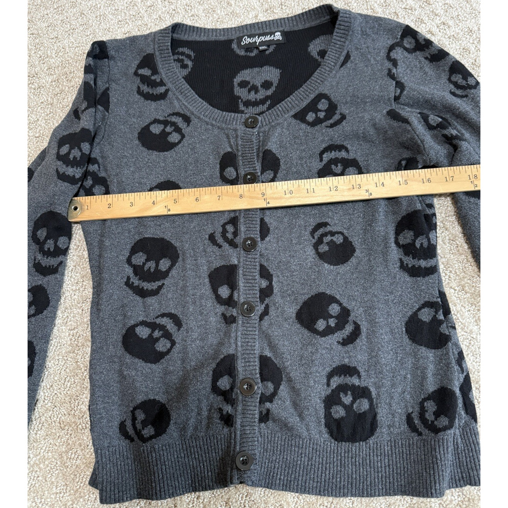 SOURPUSS Skull Cardigan Size XXL (CHECK?) - Black Gray Halloween Spooky Women - Picture 4 of 7